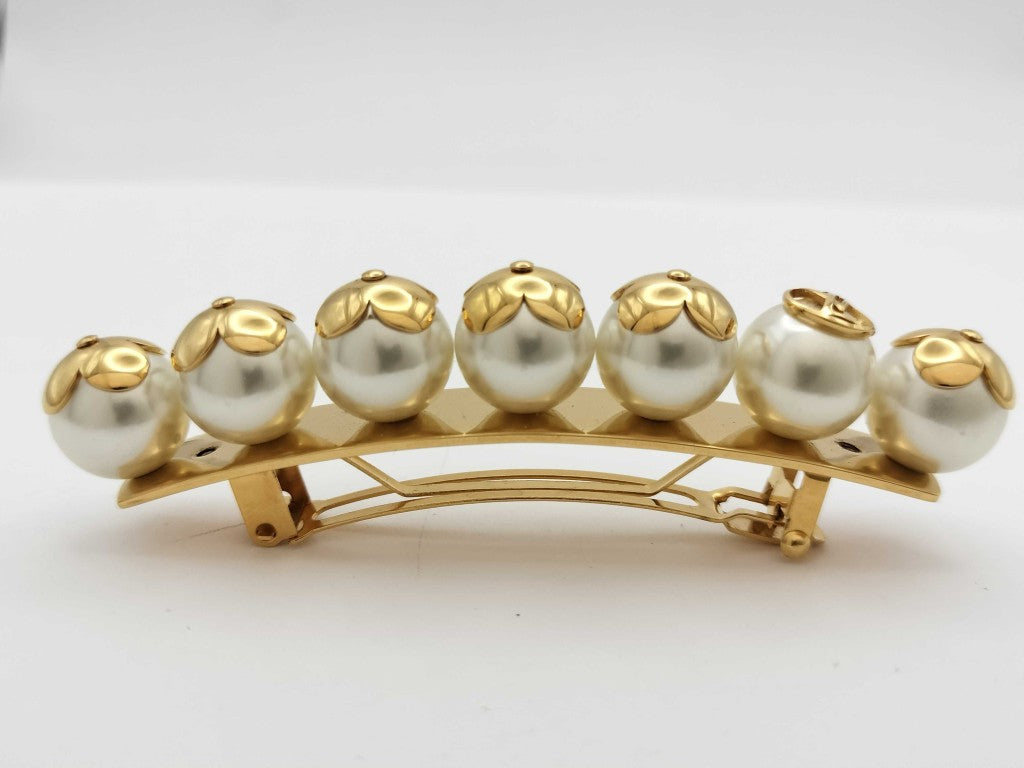 LOUIS VUITTON ルイヴィトン バレッタ ビーマインドフル M68953 ゴールド メタル フェイクパール レディース モノグラム 美品