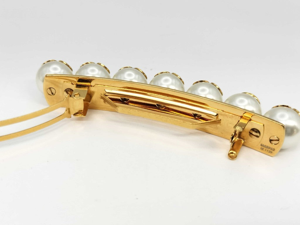 LOUIS VUITTON ルイヴィトン バレッタ ビーマインドフル M68953 ゴールド メタル フェイクパール レディース モノグラム 美品