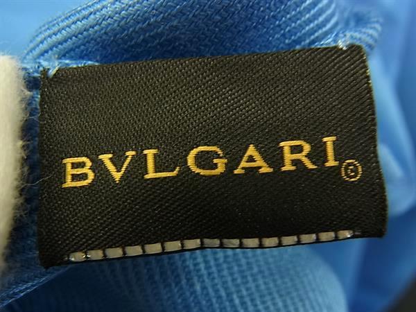 BVLGARI ブルガリ ストール ロゴマニア ブルー シルク60％×ウール40％ レディース フリンジ 美品