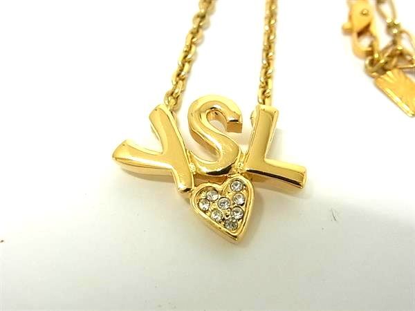 YVESSAINTLAURENT イヴサンローラン ネックレス ゴールド メタル レディース ラインストーン ロゴ 美品