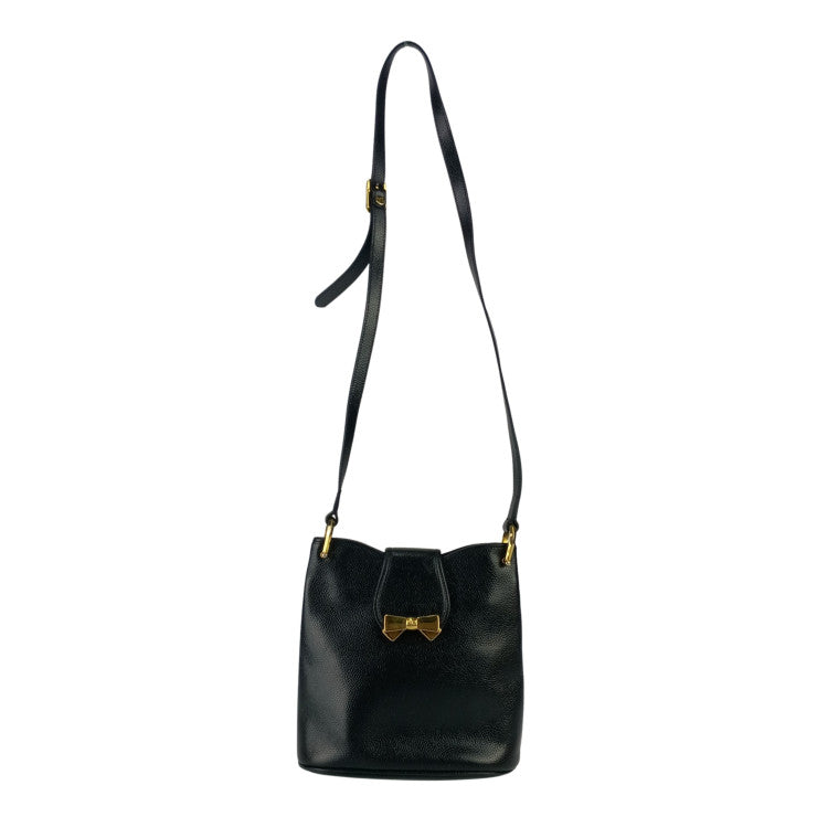 NINA RICCI ニナリッチ ショルダーバッグ リボン ポシェット ブラック レザー レディース ヴィンテージ ゴールド金具