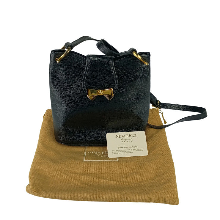 NINA RICCI ニナリッチ ショルダーバッグ リボン ポシェット ブラック レザー レディース ヴィンテージ ゴールド金具
