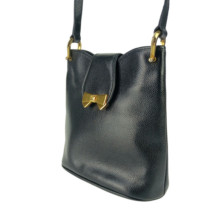 NINA RICCI ニナリッチ ショルダーバッグ リボン ポシェット ブラック レザー レディース ヴィンテージ ゴールド金具