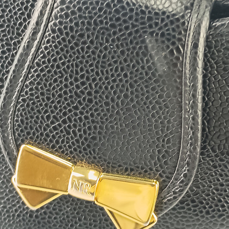 NINA RICCI ニナリッチ ショルダーバッグ リボン ポシェット ブラック レザー レディース ヴィンテージ ゴールド金具