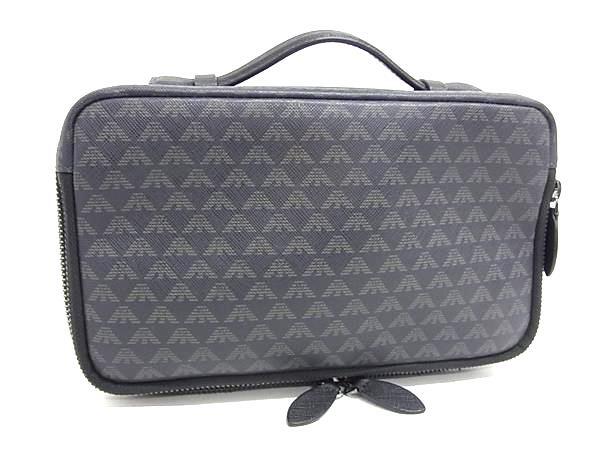 EMPORIO ARMANI エンポリオアルマーニ クラッチバッグ ネイビー グリーン PVC メンズ 美品