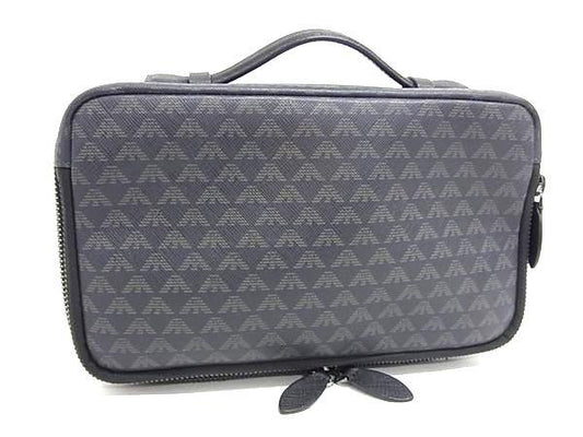 EMPORIO ARMANI エンポリオアルマーニ クラッチバッグ ネイビー グリーン PVC メンズ 美品