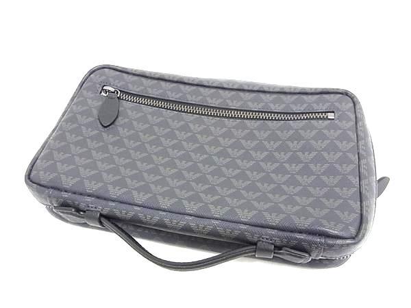 EMPORIO ARMANI エンポリオアルマーニ クラッチバッグ ネイビー グリーン PVC メンズ 美品