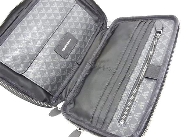 EMPORIO ARMANI エンポリオアルマーニ クラッチバッグ ネイビー グリーン PVC メンズ 美品