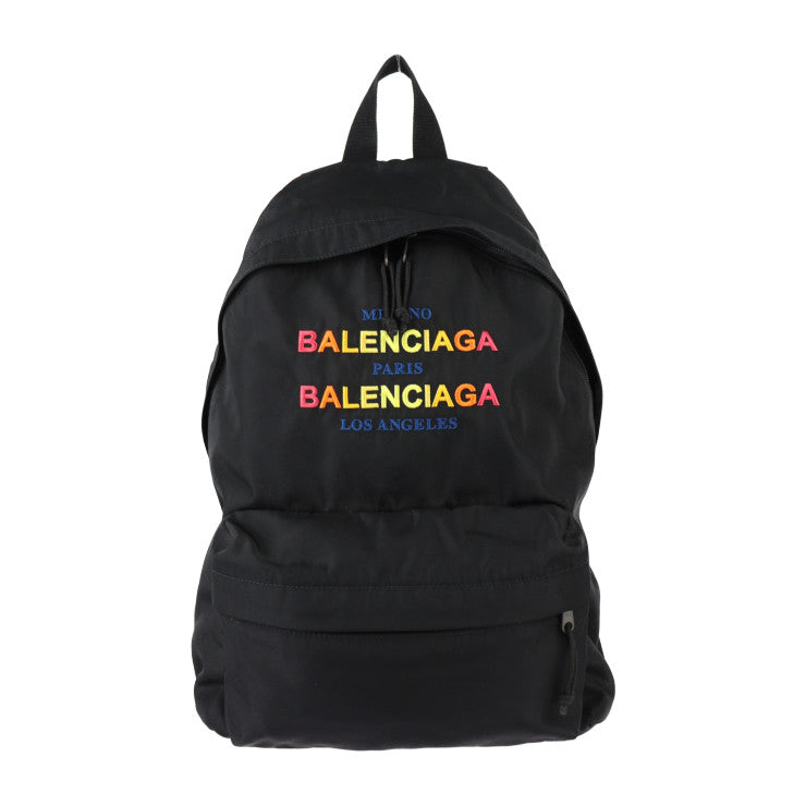 超美品 BALENCIAGA バレンシアガ バックパック エクスプローラー リュック・デイパック 503221 ナイロンキャンバス ブラック マルチカラー ロゴ