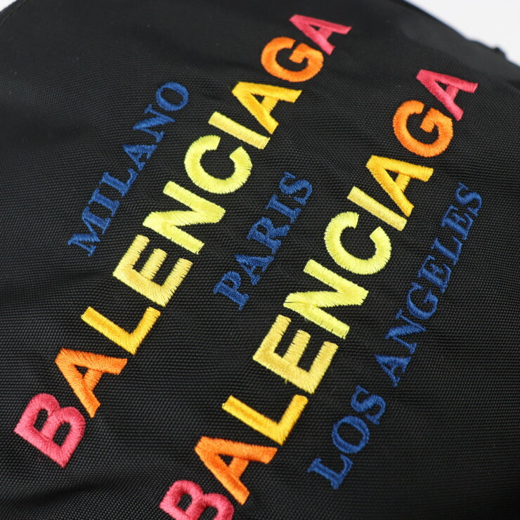超美品 BALENCIAGA バレンシアガ バックパック エクスプローラー リュック・デイパック 503221 ナイロンキャンバス ブラック マルチカラー ロゴ