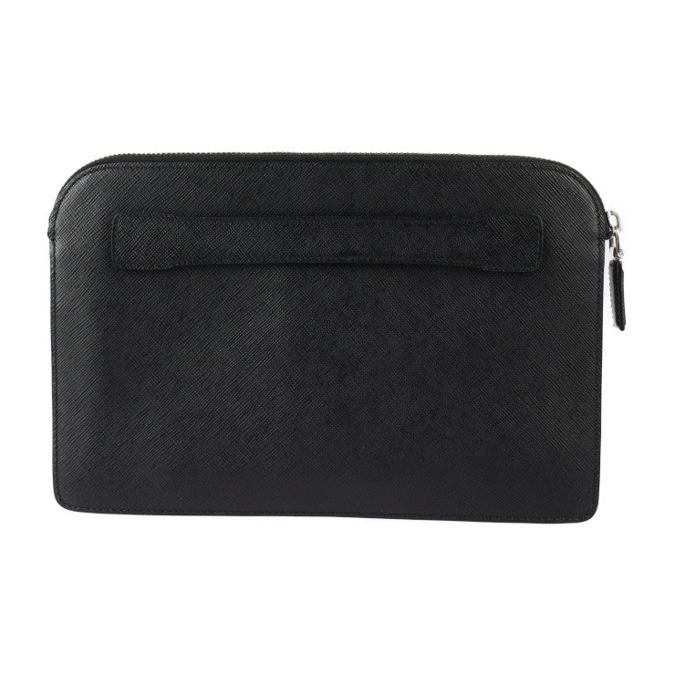 美品 PRADA プラダ トラベル ポーチ セカンドバッグ 2VF056 サフィアーノレザー ブラック シルバー金具 クラッチバッグ