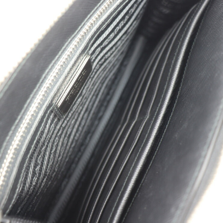 美品 PRADA プラダ トラベル ポーチ セカンドバッグ 2VF056 サフィアーノレザー ブラック シルバー金具 クラッチバッグ