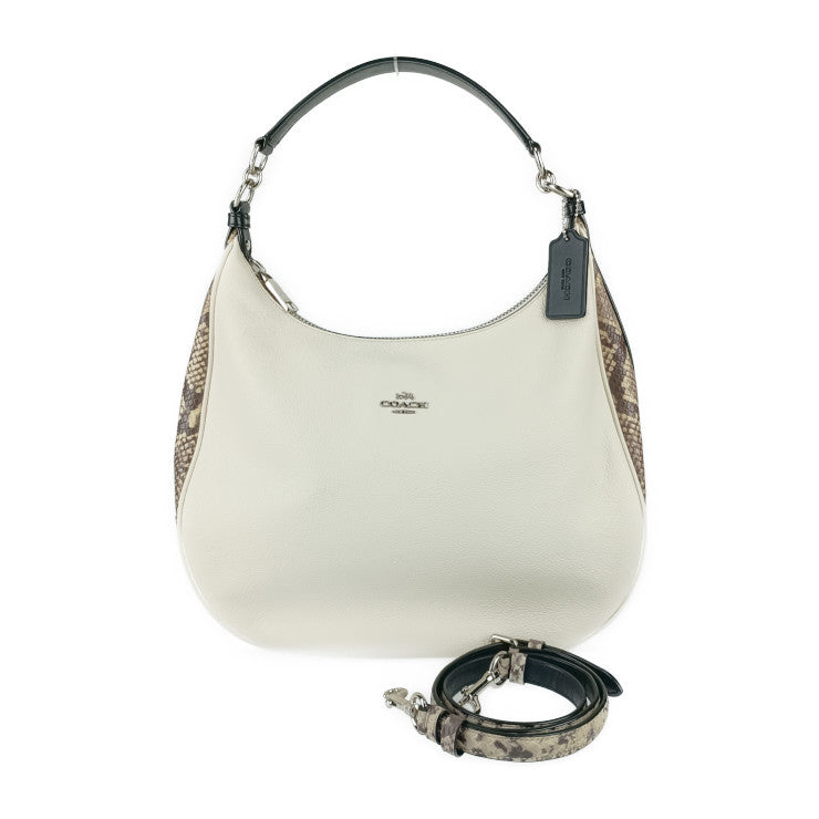 超美品 COACH コーチ ミックス ハーレー ホーボー ショルダーバッグ F57503 チョーク ブラウン系 ブラック パイソン柄 スネーク型押しレザー レディース 2WAY トート ハンドバッグ