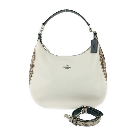 超美品 COACH コーチ ミックス ハーレー ホーボー ショルダーバッグ F57503 チョーク ブラウン系 ブラック パイソン柄 スネーク型押しレザー レディース 2WAY トート ハンドバッグ