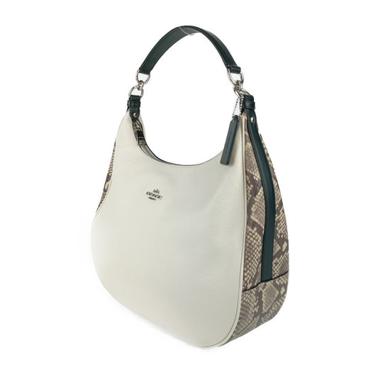 超美品 COACH コーチ ミックス ハーレー ホーボー ショルダーバッグ F57503 チョーク ブラウン系 ブラック パイソン柄 スネーク型押しレザー レディース 2WAY トート ハンドバッグ