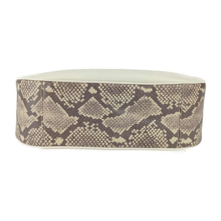 超美品 COACH コーチ ミックス ハーレー ホーボー ショルダーバッグ F57503 チョーク ブラウン系 ブラック パイソン柄 スネーク型押しレザー レディース 2WAY トート ハンドバッグ