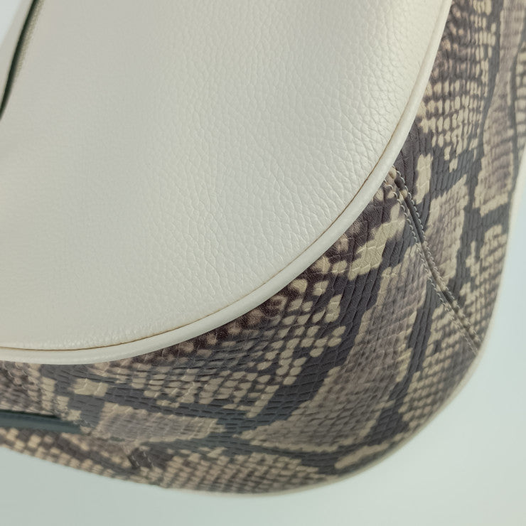 超美品 COACH コーチ ミックス ハーレー ホーボー ショルダーバッグ F57503 チョーク ブラウン系 ブラック パイソン柄 スネーク型押しレザー レディース 2WAY トート ハンドバッグ