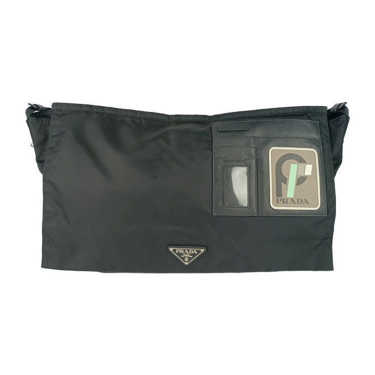 美品 PRADA プラダ ショルダーバッグ メッセンジャーバッグ 2VD013 ブラック ナイロン レザー ユニセックス フラップ クロスボディ 三角ロゴプレート