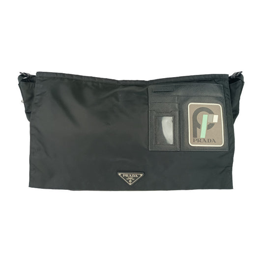 美品 PRADA プラダ ショルダーバッグ メッセンジャーバッグ 2VD013 ブラック ナイロン レザー ユニセックス フラップ クロスボディ 三角ロゴプレート