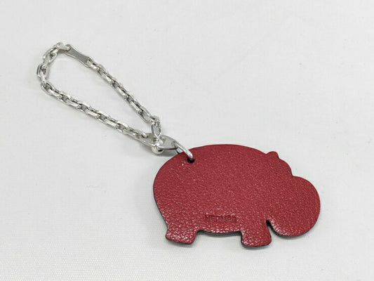 美品 HERMES エルメス バッグチャーム バッグチャーム ヒポポタマス - ブラウン系 レッド系 シルバー金具 レザー ユニセックス アニマル カバ バッグ用アクセサリー