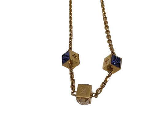 美品 LOUIS VUITTON ルイ ヴィトン ネックレス コリエ・ギャンブル M65096 ゴールド ブルーパープル系 シャンパンカラー系 メタル スワロフスキー・クリスタル レディース
