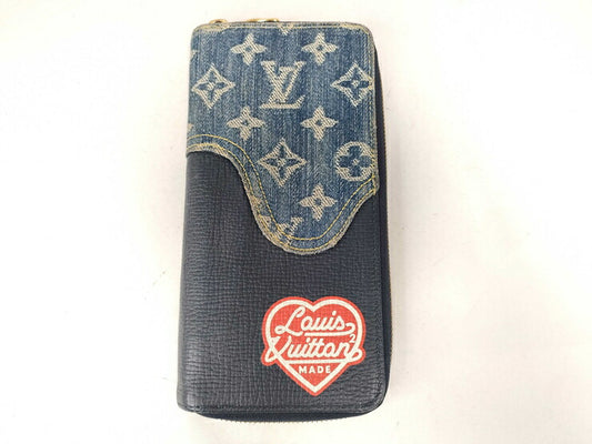 LOUIS VUITTON ルイ ヴィトン 長財布 NIGOコラボ ジッピーウォレット・ヴェルティカル M81107 ブルー系 ネイビー系 ゴールド金具 モノグラム・デニム トリヨンレザー メンズ ラウンドファスナー 日本限定販売品