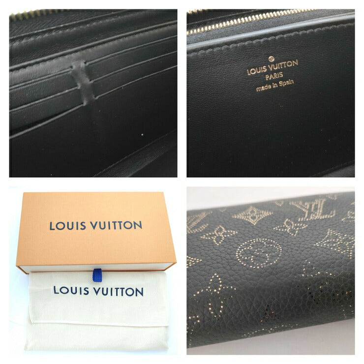 美品 LOUIS VUITTON ルイ ヴィトン 長財布 モノグラム・マヒナ ジッピーウォレット M82645 ブラック ゴールド レザー レディース ラウンドファスナー