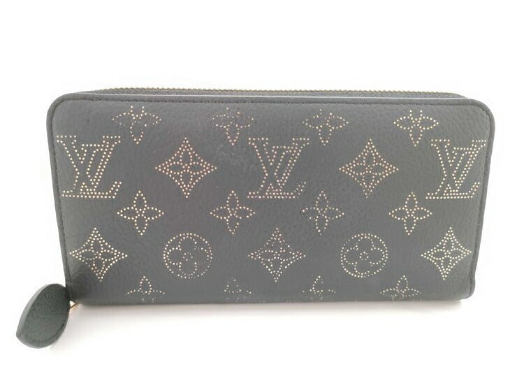 美品 LOUIS VUITTON ルイ ヴィトン 長財布 モノグラム・マヒナ ジッピーウォレット M82645 ブラック ゴールド レザー レディース ラウンドファスナー