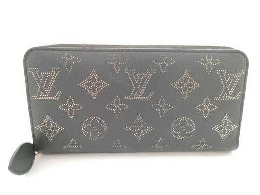 美品 LOUIS VUITTON ルイ ヴィトン 長財布 モノグラム・マヒナ ジッピーウォレット M82645 ブラック ゴールド レザー レディース ラウンドファスナー