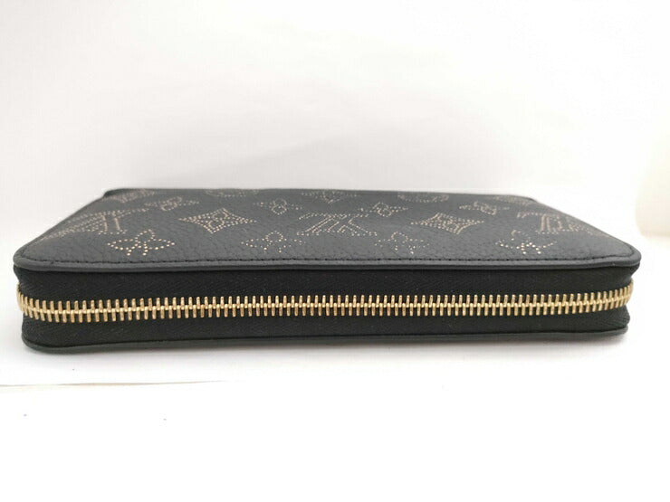 美品 LOUIS VUITTON ルイ ヴィトン 長財布 モノグラム・マヒナ ジッピーウォレット M82645 ブラック ゴールド レザー レディース ラウンドファスナー