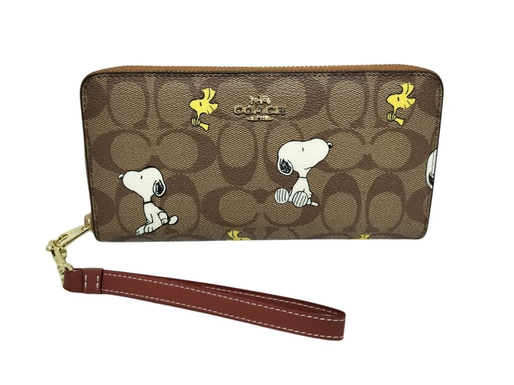 COACH コーチ 財布 シグネチャー ジップアラウンド ウォレット CE705 ベージュ ホワイト イエロー PVC レザー ユニセックス スヌーピー ゴールド金具 新品未使用展示品