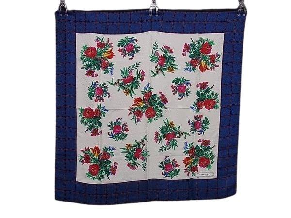 TIFFANY＆Co ティファニー スカーフ マルチカラー シルク100% レディース 花 フラワー 超美品
