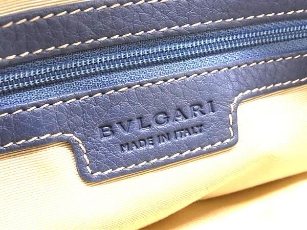 BVLGARI ブルガリ ショルダーバッグ ロゴマニア マキシレッタレ ベージュ ブルー キャンバス レザー レディース ゴールド金具 美品