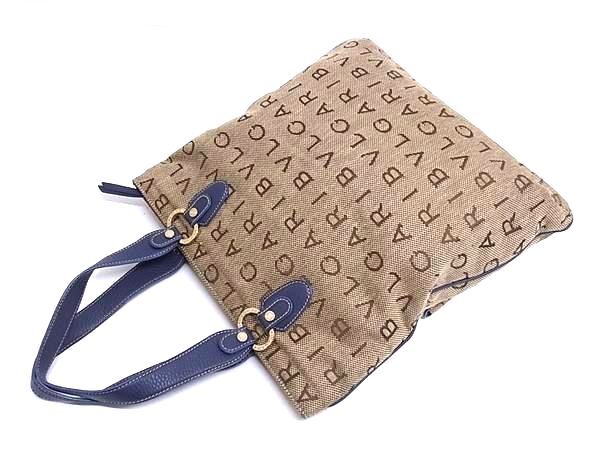 BVLGARI ブルガリ ショルダーバッグ ロゴマニア マキシレッタレ ベージュ ブルー キャンバス レザー レディース ゴールド金具 美品