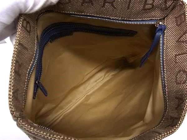 BVLGARI ブルガリ ショルダーバッグ ロゴマニア マキシレッタレ ベージュ ブルー キャンバス レザー レディース ゴールド金具 美品