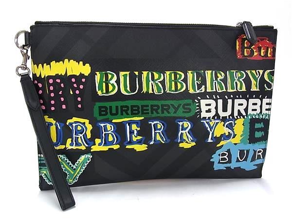BURBERRY バーバリー クラッチバッグ グラフィティ ブラック マルチカラー PVC×レザー ユニセックス