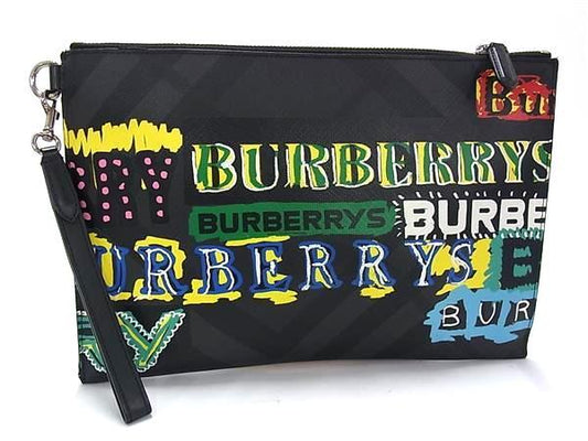 BURBERRY バーバリー クラッチバッグ グラフィティ ブラック マルチカラー PVC×レザー ユニセックス