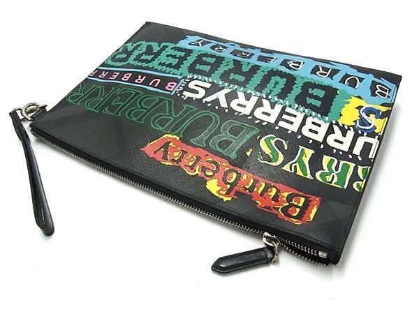 BURBERRY バーバリー クラッチバッグ グラフィティ ブラック マルチカラー PVC×レザー ユニセックス