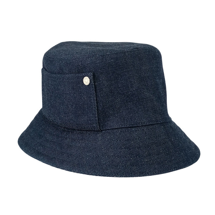 HERMES エルメス 帽子 ハット ≪ヘレン≫ シルキー H232029N インディゴ コットン100% ユニセックス バケットハット シルバー金具 超美品