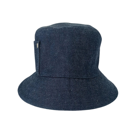 HERMES エルメス 帽子 ハット ≪ヘレン≫ シルキー H232029N インディゴ コットン100% ユニセックス バケットハット シルバー金具 超美品