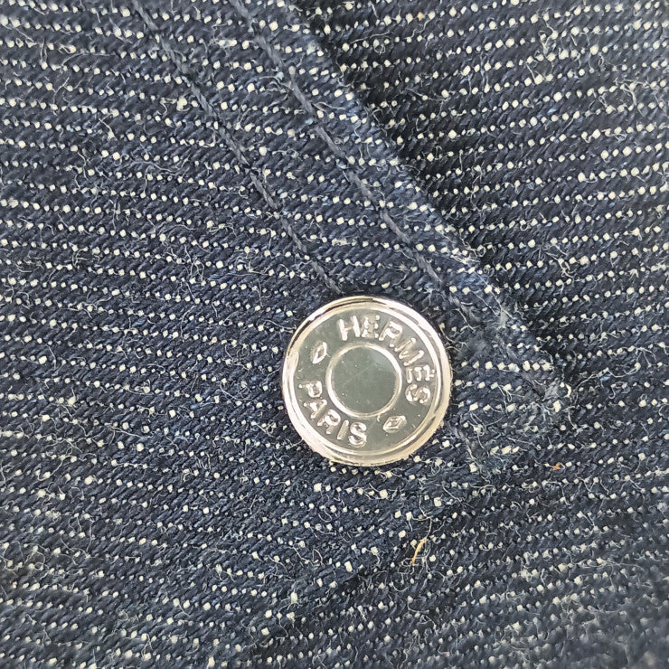 HERMES エルメス 帽子 ハット ≪ヘレン≫ シルキー H232029N インディゴ コットン100% ユニセックス バケットハット シルバー金具 超美品