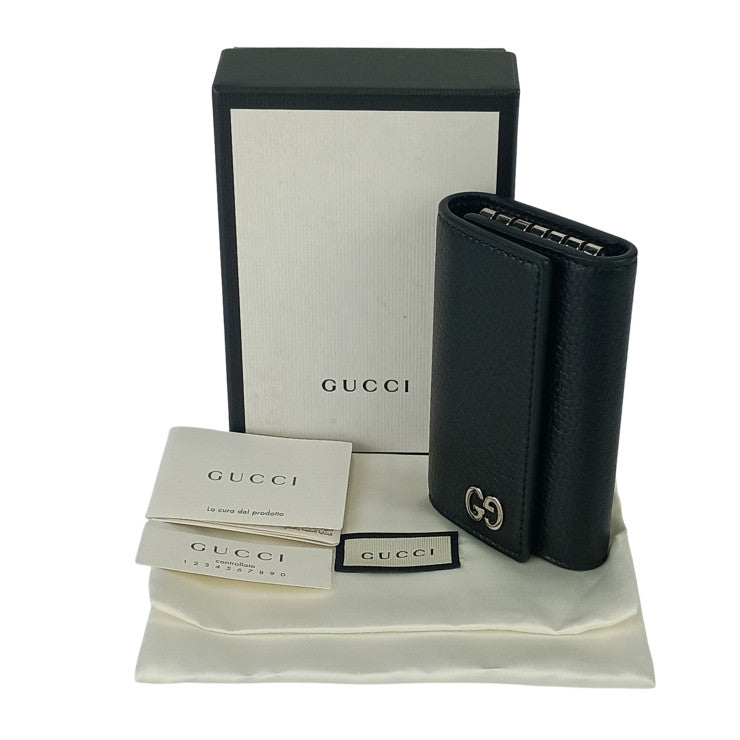 GUCCI グッチ キーケース GGロゴ 473924 ブラック レザー ユニセックス シルバー金具 超美品