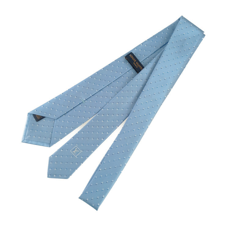 新品未使用展示品 LOUIS VUITTON ルイ ヴィトン ネクタイ クラヴァット LV スペリング M77848 ライトブルー シルク100％ メンズ
