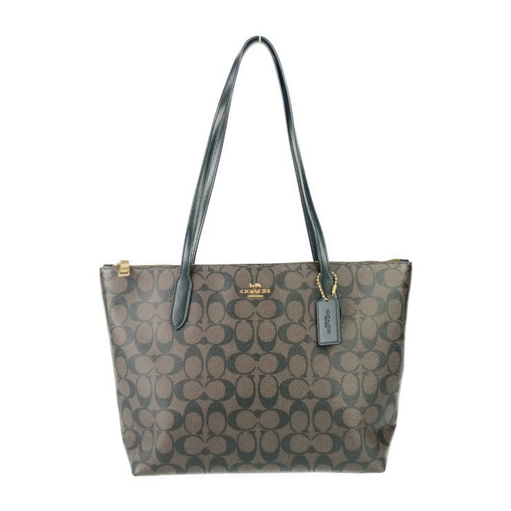 新古未使用展示品 COACH コーチ トートバッグ シグネチャー ジップトート 4455 ブラウン ブラック ゴールド金具 PVC レザー レディース ショルダーバッグ