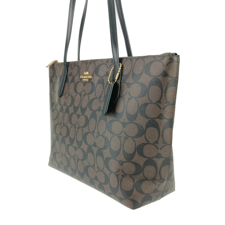 新古未使用展示品 COACH コーチ トートバッグ シグネチャー ジップトート 4455 ブラウン ブラック ゴールド金具 PVC レザー レディース ショルダーバッグ