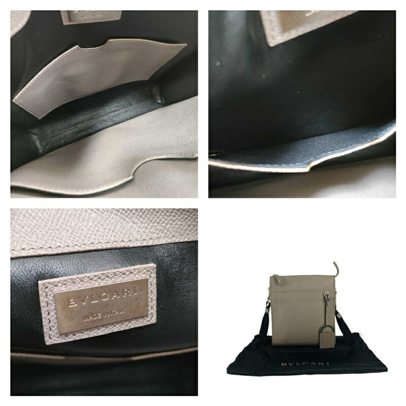 BVLGARI ブルガリ ショルダーバッグ ブルガリブルガリ マン メッセンジャーバッグ 37629 グレージュ系 シルバー金具 レザー メンズ