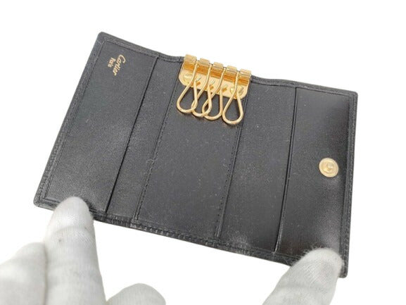 超美品 Cartier カルティエ キーケース パシャライン 4連キーケース L3000203 ブラック ゴールド金具 レザー ユニセックス