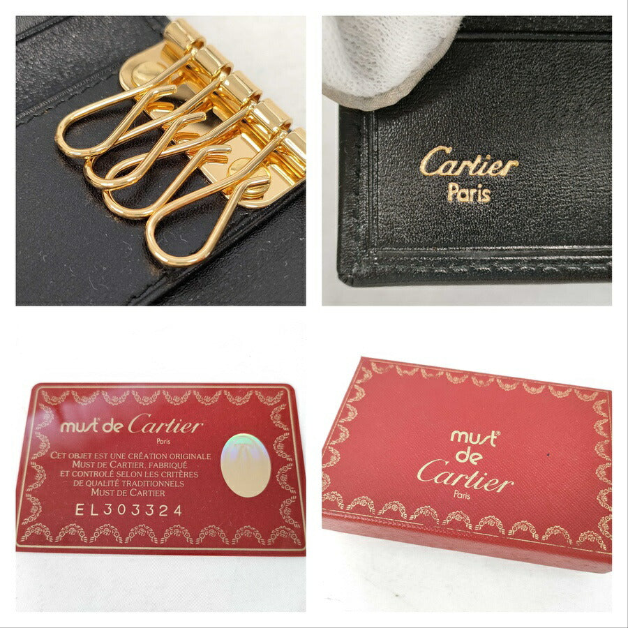超美品 Cartier カルティエ キーケース パシャライン 4連キーケース L3000203 ブラック ゴールド金具 レザー ユニセックス
