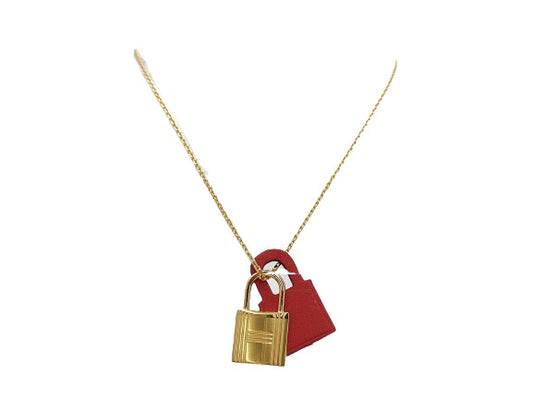 新品未使用展示品 HERMES エルメス ネックレス オーケリー PM - ゴールド レッド系 メタル スイフト レディース ペンダント D刻印
