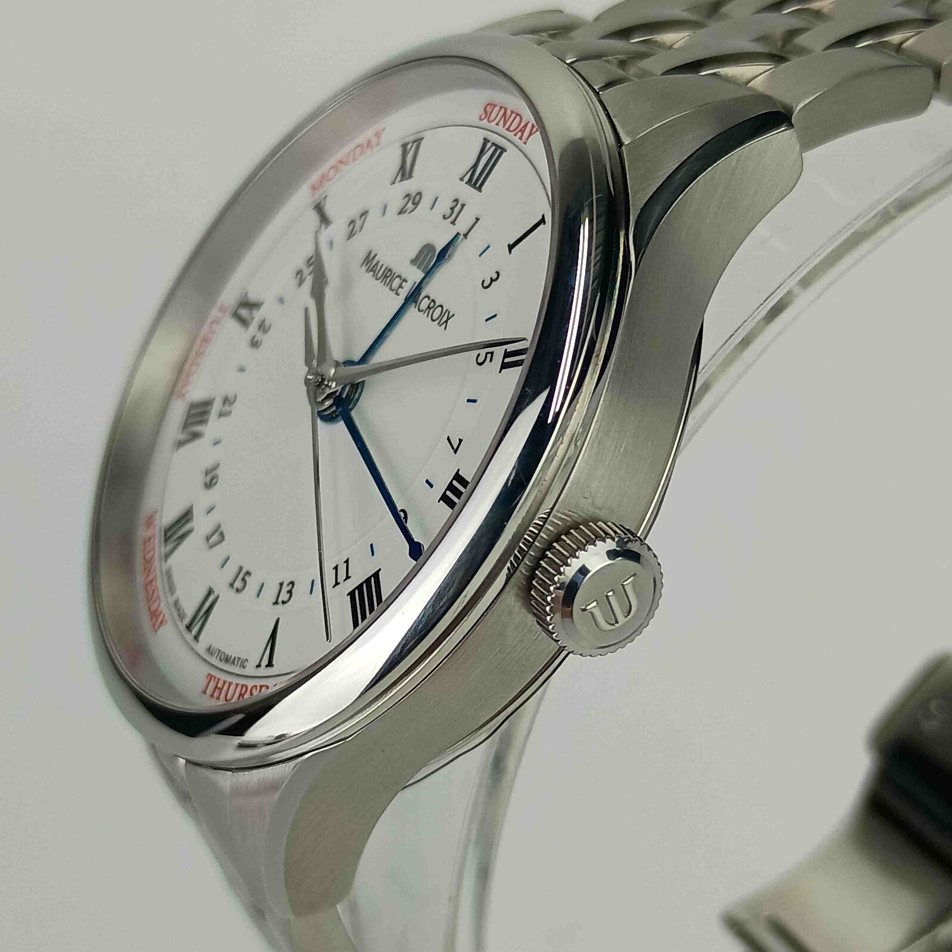 美品 Maurice Lacroix モーリスラクロア 腕時計 マスターピーストラディション5ハンズ MP6507-SS002-112 ホワイト文字盤 SS SS メンズ